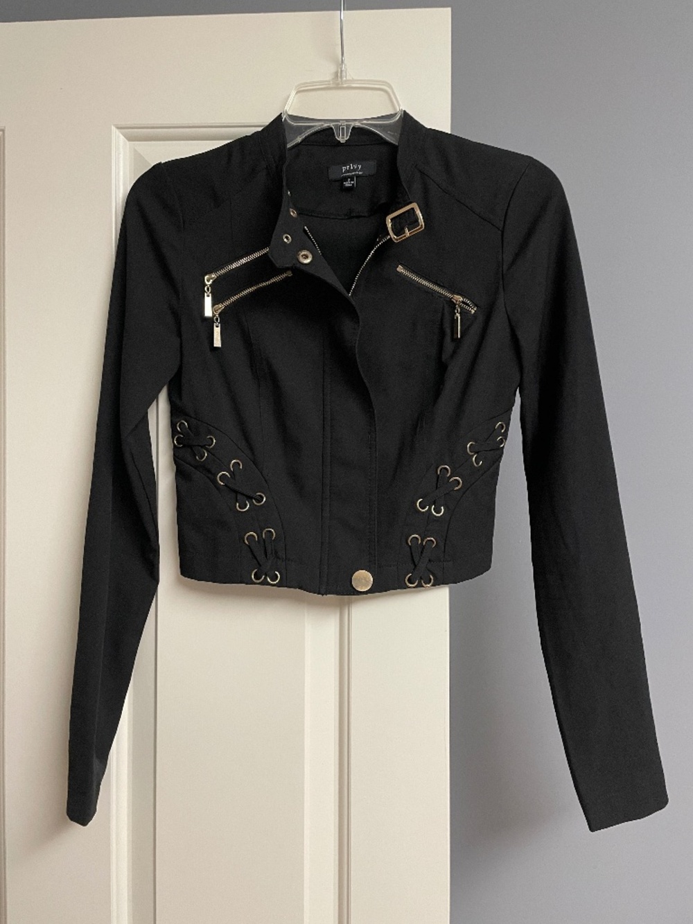 Privy (Privately Privileged) Black Zipper Bomber Jacket, Junior Small, women